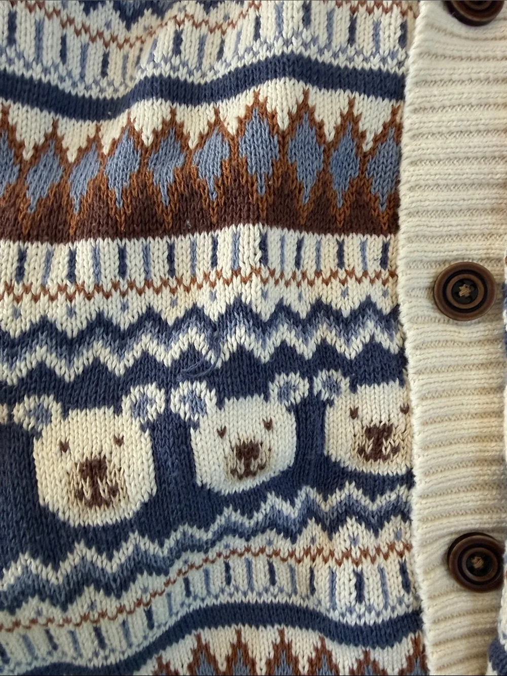 Gymboree Sz 8 Kid Boys Polar Bear Fairisle Knit Cardigan Bear Hugs Blue